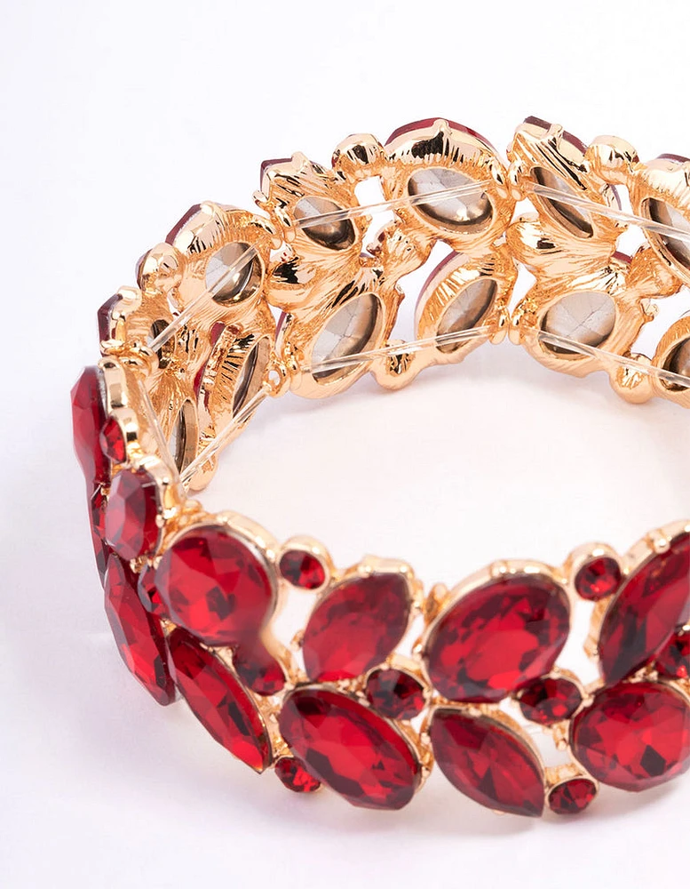 Red Adjustable Multi Stone Stretch Bracelet