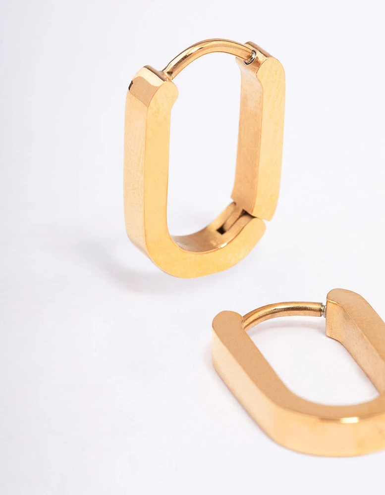 Gold Plated Surgical Steel Small Rectangle Huggie Earrings