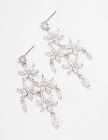 Rhodium Flower Chandelier Drop Earrings