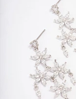 Rhodium Flower Chandelier Drop Earrings