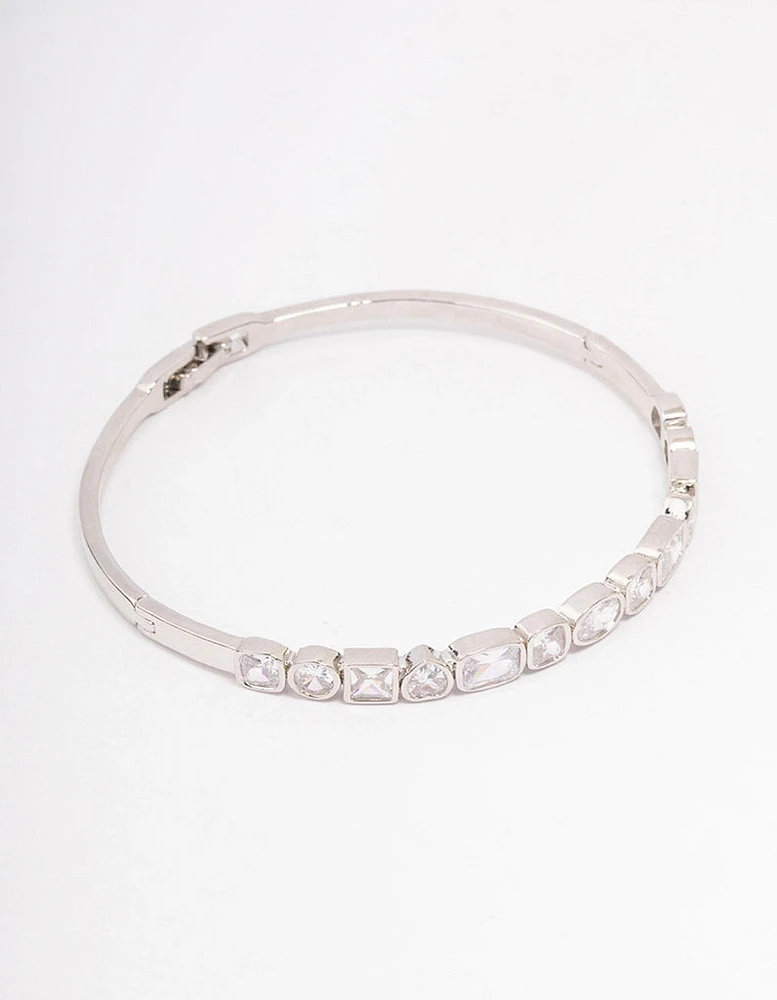 Rhodium Cubic Zirconia Mixed Shape Stone Bangle