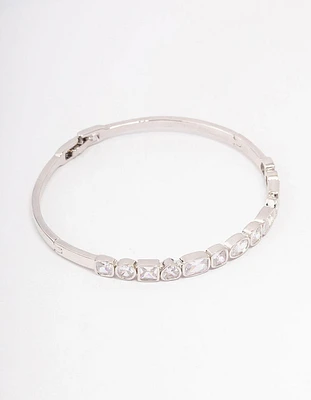 Silver Cubic Zirconia Mixed Shape Stone Bangle