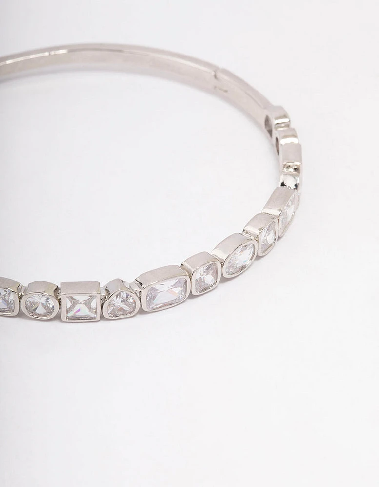 Rhodium Cubic Zirconia Mixed Shape Stone Bangle