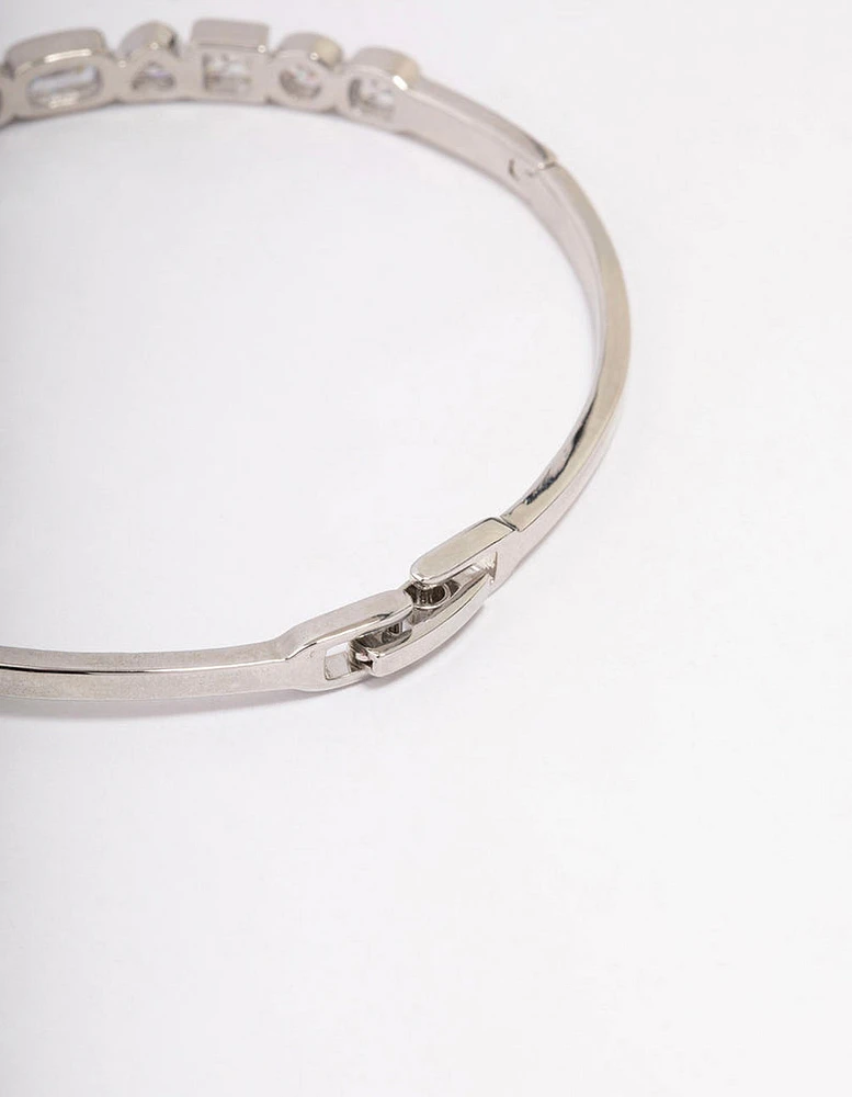 Rhodium Cubic Zirconia Mixed Shape Stone Bangle