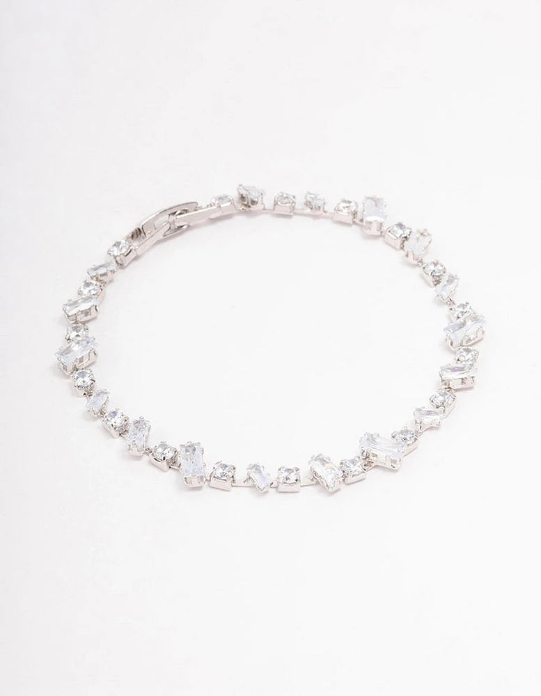 Rhodium Cubic Zirconia Rectangle & Square Stone Bracelet