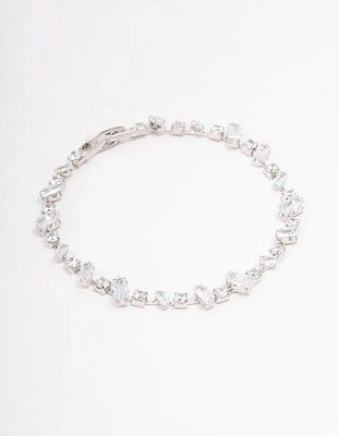 Silver Cubic Zirconia Rectangle & Square Stone Bracelet