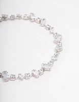 Rhodium Cubic Zirconia Rectangle & Square Stone Bracelet