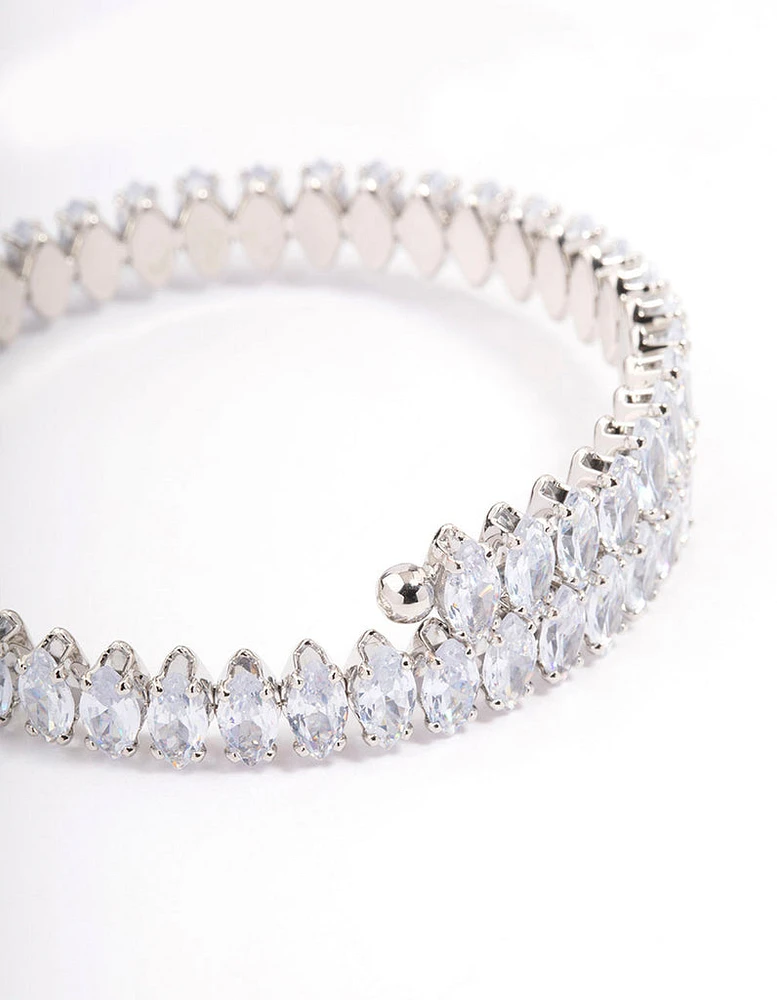 Silver Cubic Zirconia Navette Stone Wrist Cuff