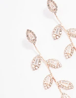 Rose Gold Diamante Leaf Drop Earrings