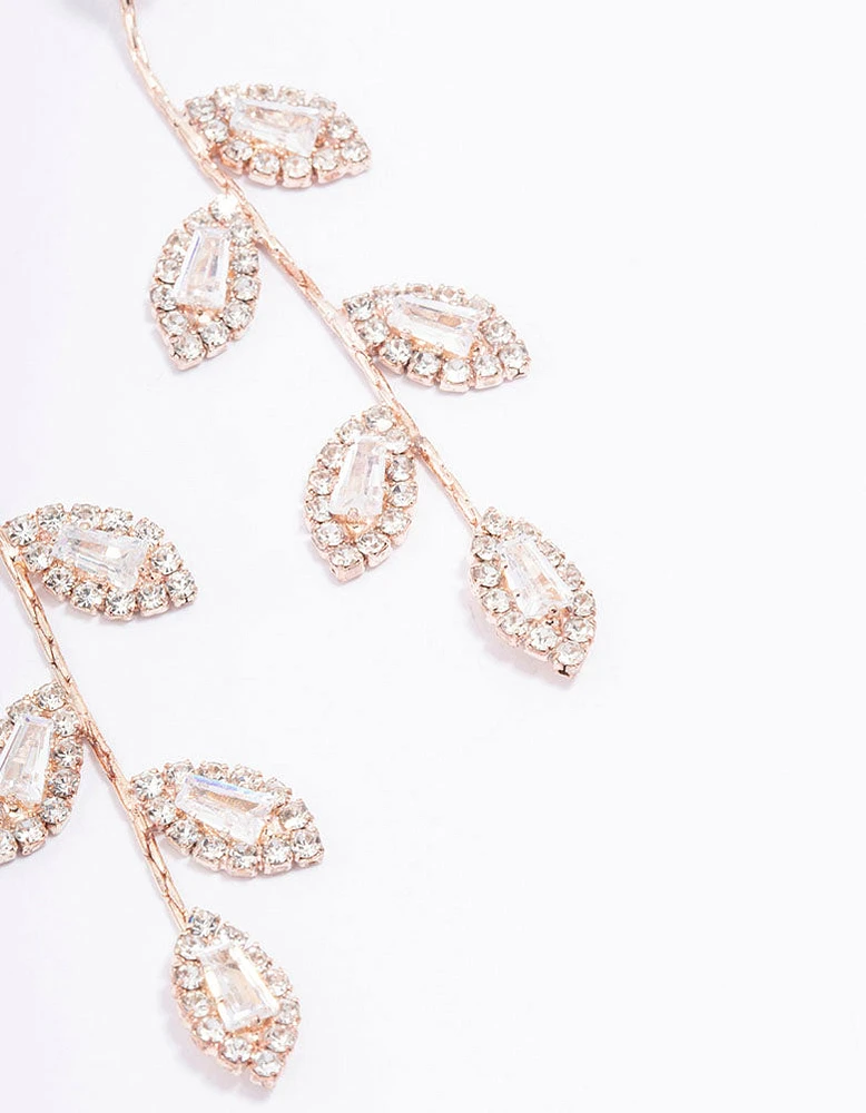 Rose Gold Diamante Leaf Drop Earrings