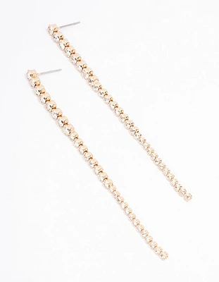 Gold Round Diamante Cup Chain Drop Earrings