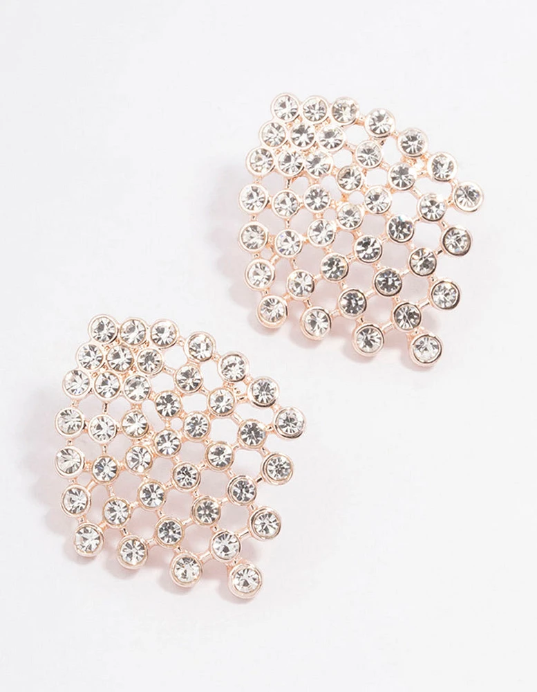 Rose Gold Round Diamante Stud Earrings