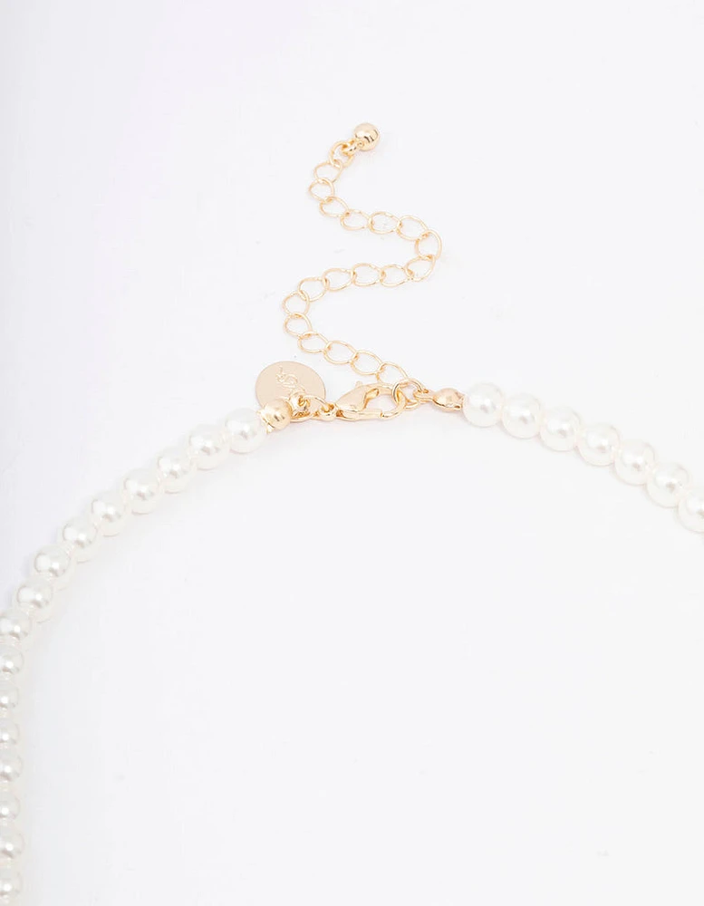 Gold Pearl & Butterfly Diamante Pendant Necklace