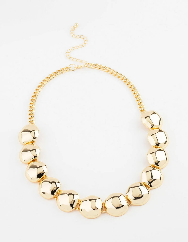 Gold Plated Dome Cup Chain Curb Pendant Necklace