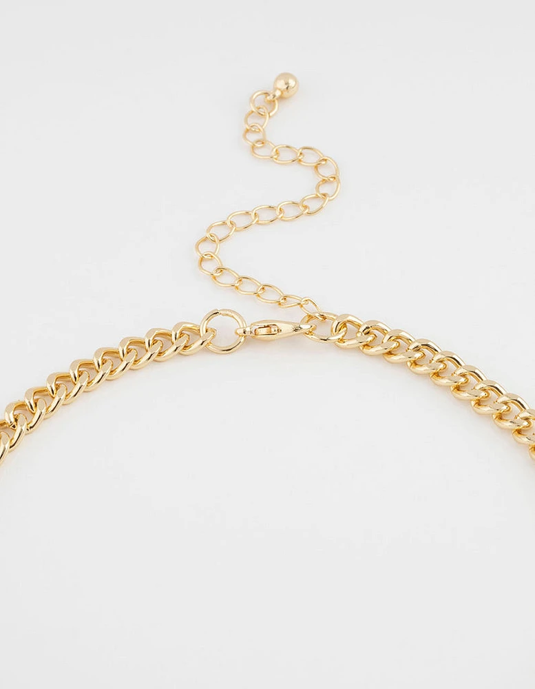 Gold Plated Dome Cup Chain Curb Pendant Necklace