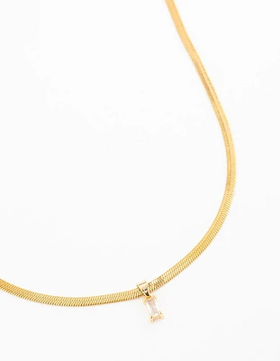 Gold Plated Cubic Zirconia Baguette Snake Pendant Necklace