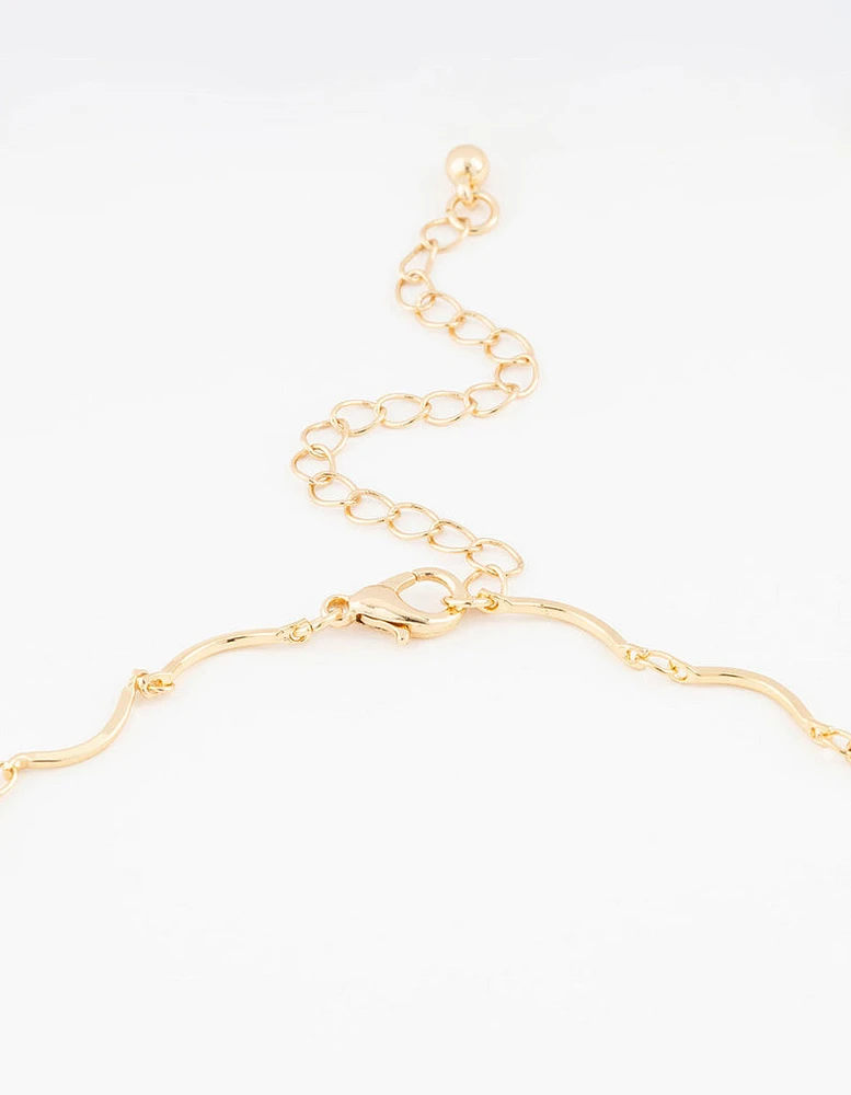 Gold Plated Wavy FOB Chain Necklace