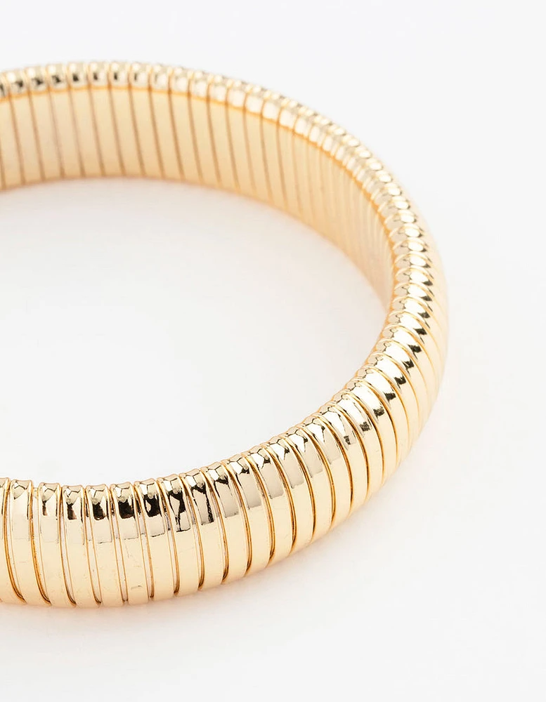 Gold Plated Wide Ribbed Bangle