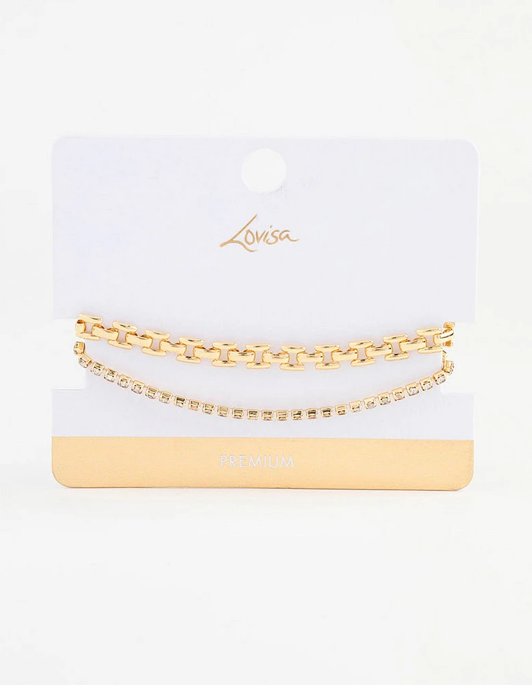 Gold Plated Link Chain & Tennis Bracelet Pack