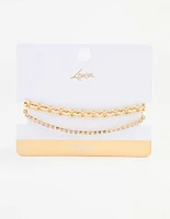 Gold Plated Link Chain & Tennis Bracelet Pack