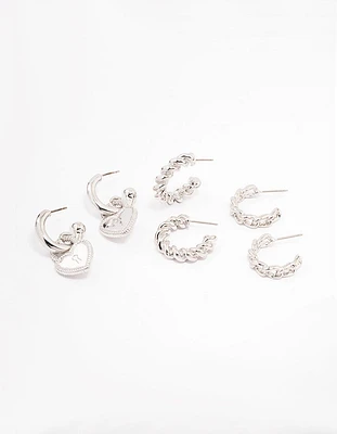 Silver Mixed Hoop Earrings 3-Pack