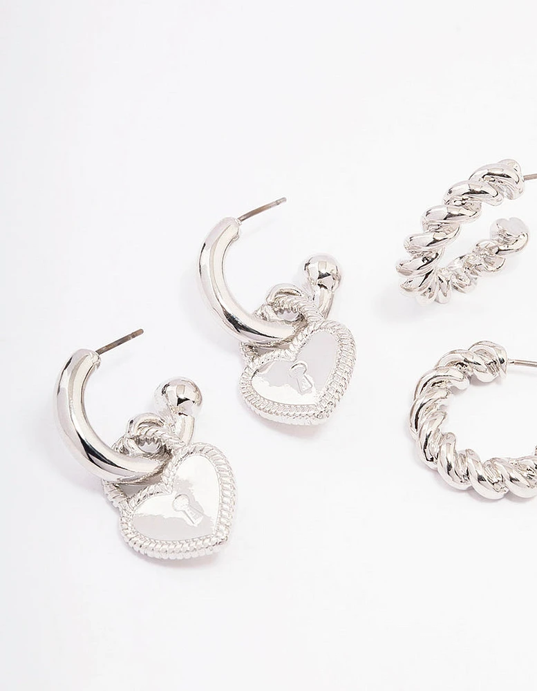 Rhodium Mixed Hoop Earrings 3-Pack