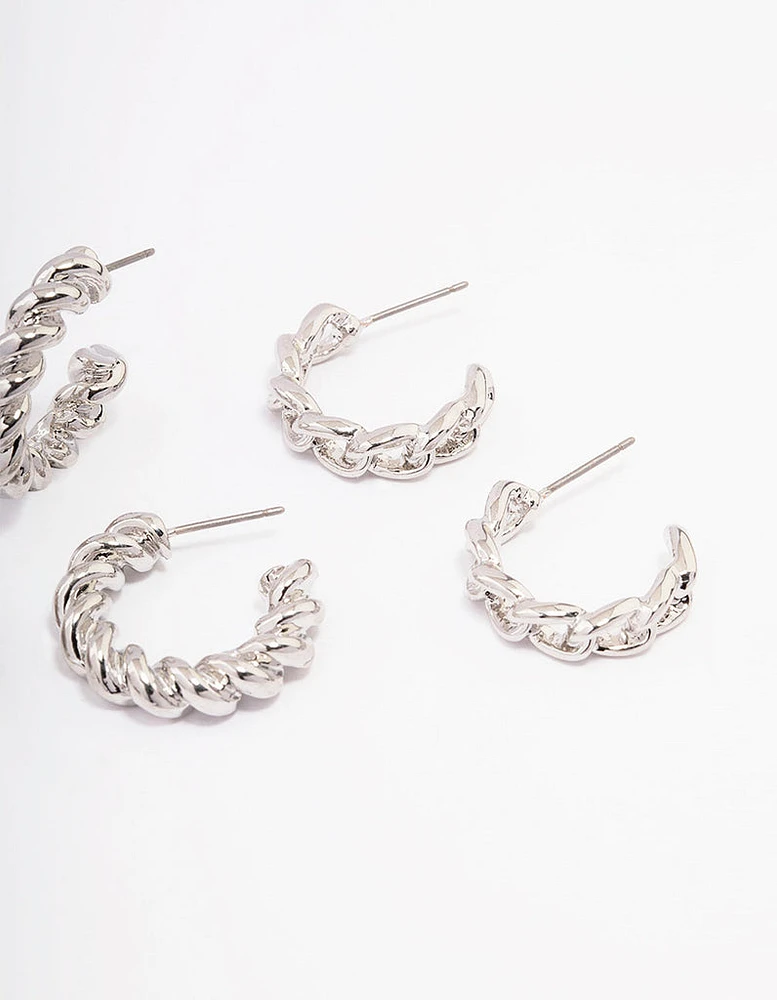 Rhodium Mixed Hoop Earrings 3-Pack