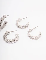 Rhodium Mixed Hoop Earrings 3-Pack