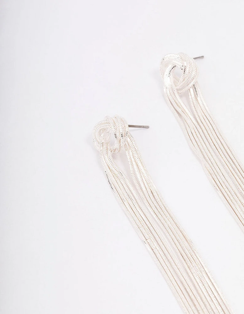 Silver Knotted Cup Chain Drop Earrings