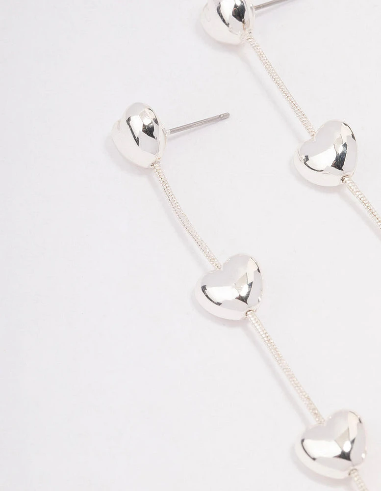 Silver Heart & Chain Drop Earrings