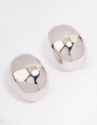 Silver Large Oval Stud Earrings