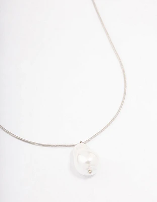 Rhodium Snake Chain Pearl Pendant Necklace