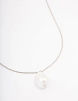 Rhodium Snake Chain Pearl Pendant Necklace