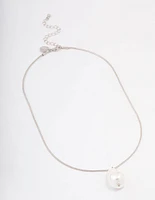 Rhodium Snake Chain Pearl Pendant Necklace