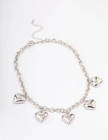 Silver Puffy Heart Chunky Chain Necklace