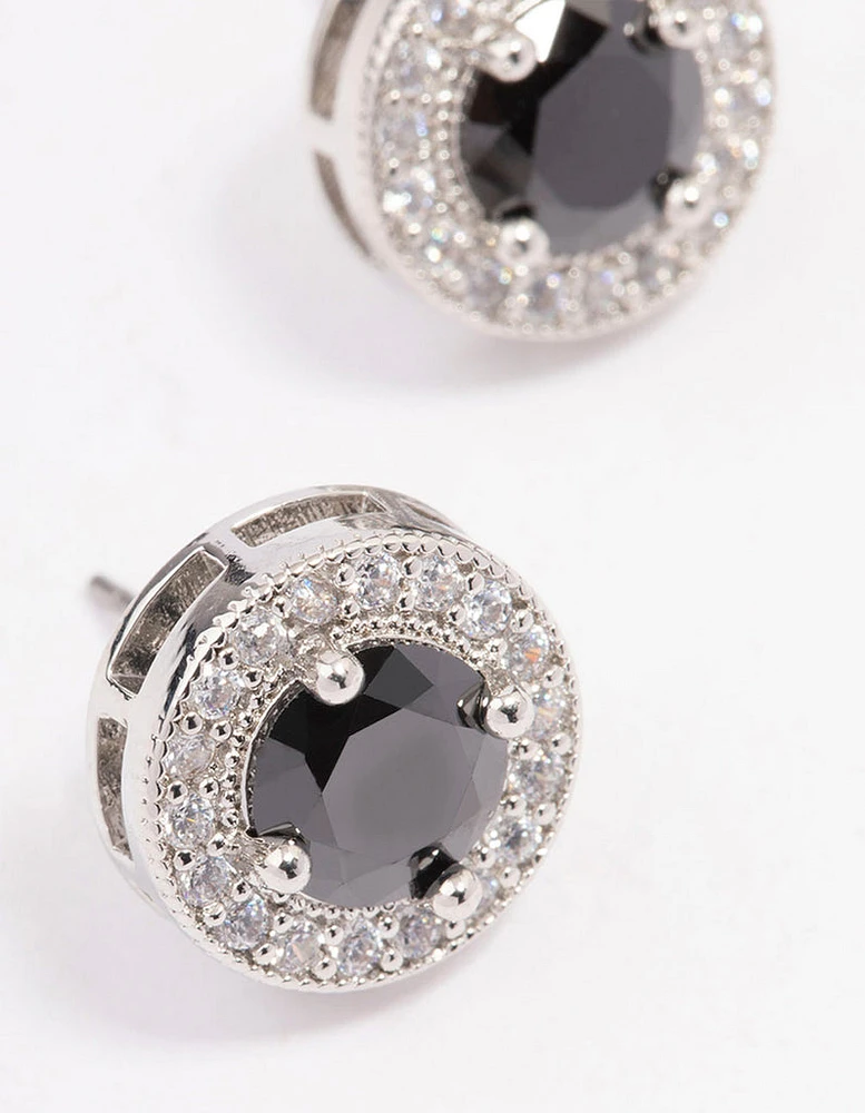 Silver Pave Circle Stud Earrings