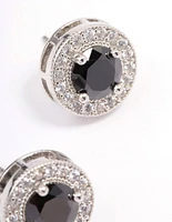 Silver Pave Circle Stud Earrings