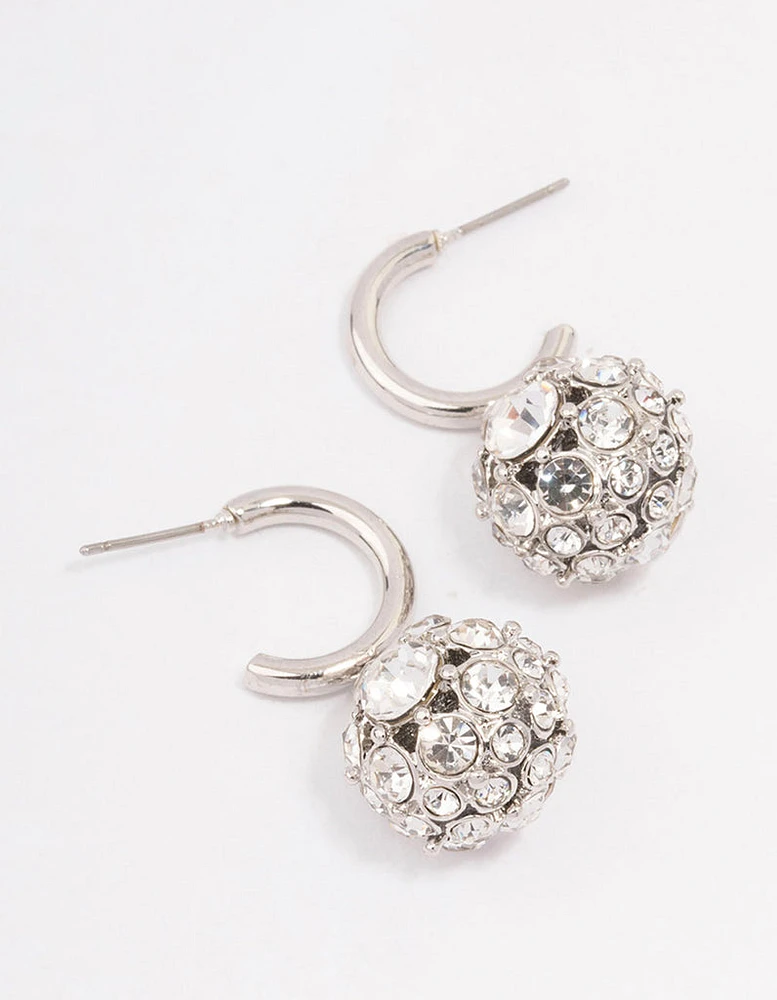 Silver Glamorous Ball Drop Huggie Earrings