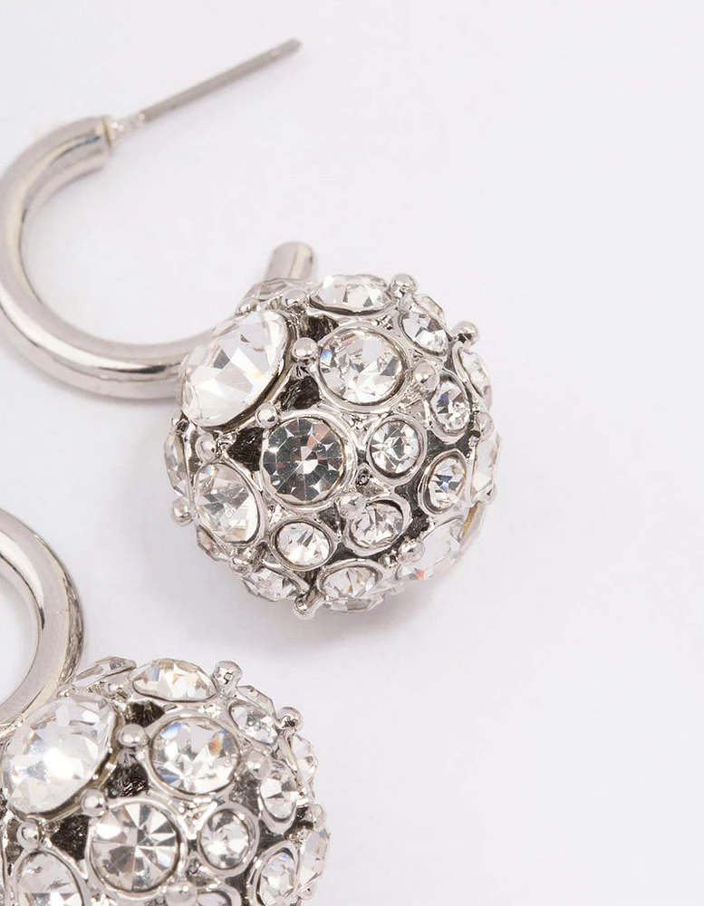 Silver Glamorous Ball Drop Huggie Earrings