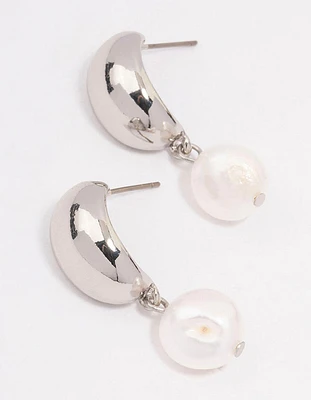 Rhodium Tapered Pearl Drop Earrings