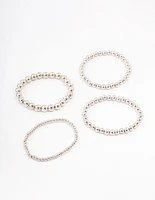 Rhodium Round Ball Stretch Bracelet 4-Pack