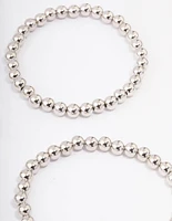 Rhodium Round Ball Stretch Bracelet 4-Pack