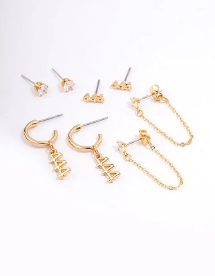 Gold Plated Angel Number Earring Pack