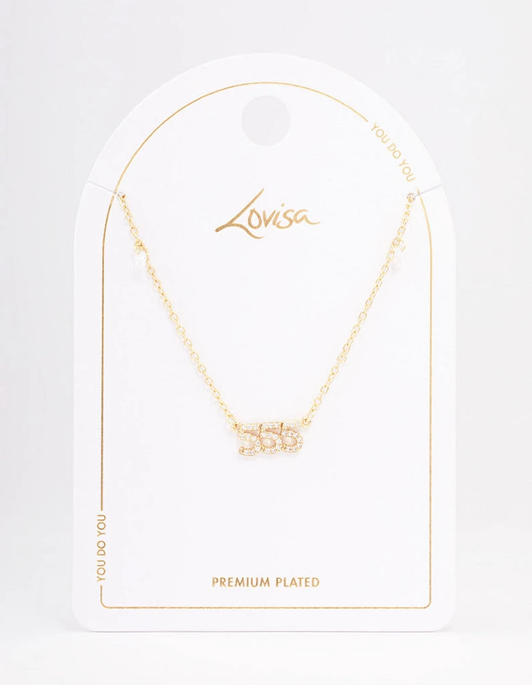 Gold Plated 555 Angel Number Cubic Zirconia Pendant Necklace