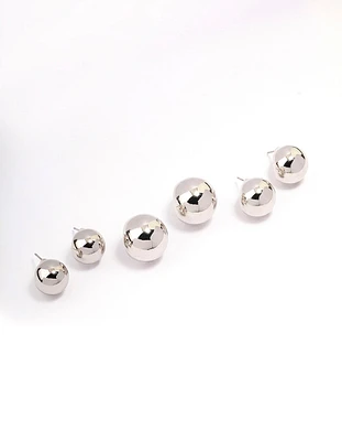 Rhodium Ball Hoop Earrings 3-Pack