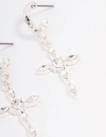 Silver Diamante Cross Huggie Earrings