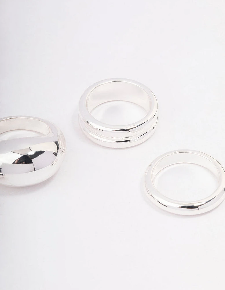 Rhodium Organic Smooth Ring Pack