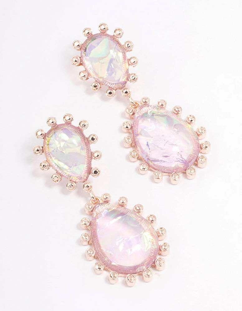 Rose Gold Iridescent Diamante Pear Drop Earrings