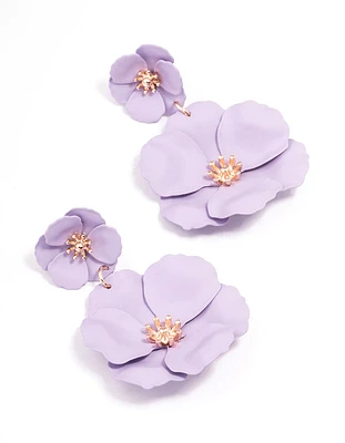 Rose Gold Double Flower Drop Earrings