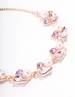 Rose Gold Diamante & Pearl Toggle Bracelet